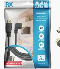 Cabo Hdmi 2.0 - 4k Hdr 19p - 30awg - 5m - 90 Graus