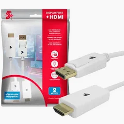 Cabo Displayport + Hdmi - Branco - 2m - C/ Trava